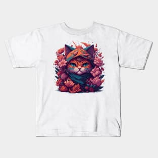 Neko Ninja Flowers Kids T-Shirt